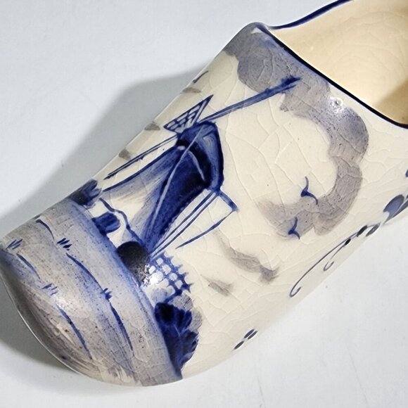 Ceramic Dutch Windmill Painted Clog Shoe Planter Japan Blue White VTG - Picture 9 of 10